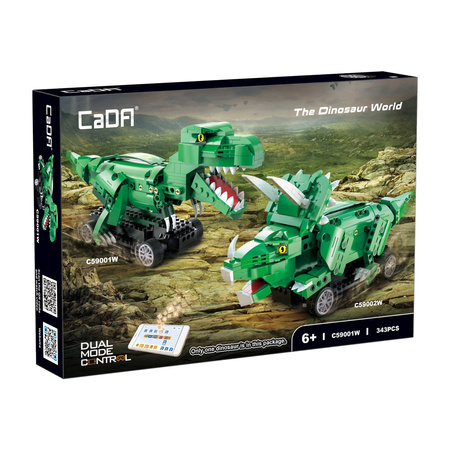 OUTLET Klocki konstrukcyjne CaDA Zdalnie sterowana figurka Zielony Dinozaur T-Rex Tyranozaur RC Dual Mode 343 elementy USZKODZONE OPAKOWANIE