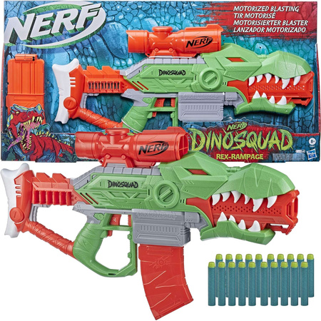 OUTLET Zestaw kolorowa zautomatyzowana Wyrzutnia Nerf DINOSQUAD Rampage zabawkowa broń + 19 miękkich strzałek Hasbro USZKODZONE OPAKOWANIE