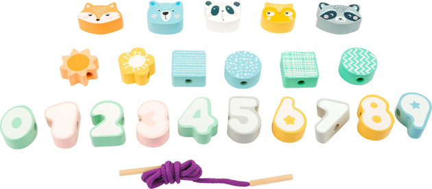 OUTLET Small Foot Drewniana Gra w nawlekanie klocki 22 elementy 18m+ WYBRAKOWANY