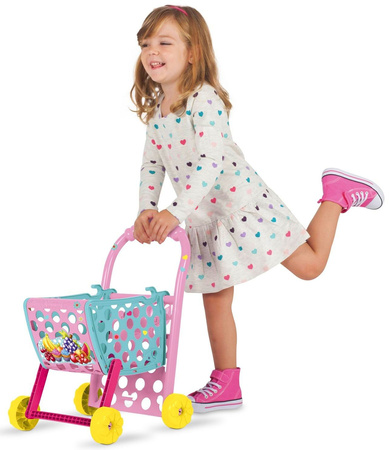 OUTLET Disney Wózek sklepowy na zakupy różowo-miętowy regulowany + naklejki + plastikowe owoce i warzywa Myszka Minnie Mini USZKODZONE OPAKOWANIE