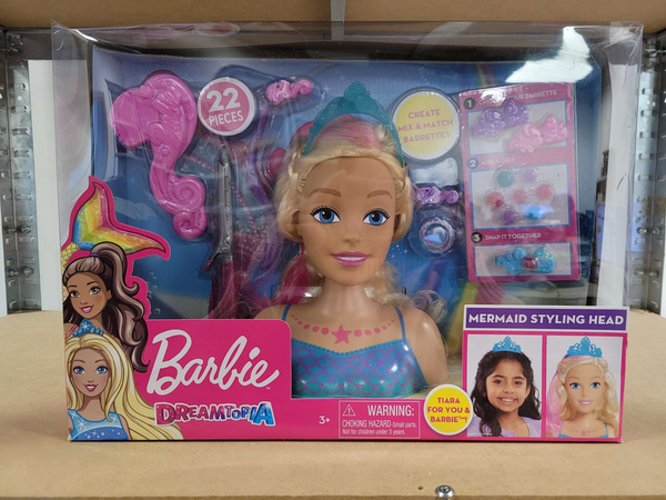 OUTLET Lalka Głowa do czesania i stylizacji Syrenka Fryzjer Barbie Dreamtopia + akcesoria USZKODZONE OPAKOWANIE