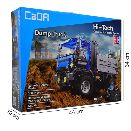 OUTLET Klocki konstrukcyjne CaDA Hi-Tech Zdalnie Sterowana Wywrotka Niebieska Ciężarówka 37 cm Dump Truck Pojazd budowlany 638 elementów USZKODZONE OPAKOWANIE