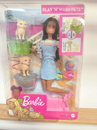 OUTLET Mattel Barbie Kąpiel Zwierzątek - Lalka, figurki zwierzątek i akcesoria  USZKODZONE OPAKOWANIE
