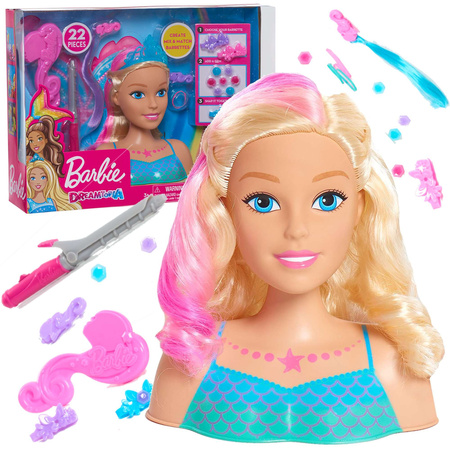 OUTLET Lalka Głowa do czesania i stylizacji Syrenka Fryzjer Barbie Dreamtopia + akcesoria USZKODZONE OPAKOWANIE