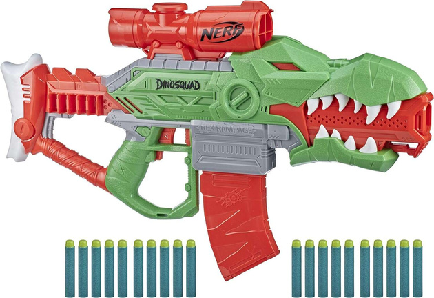 OUTLET Zestaw kolorowa zautomatyzowana Wyrzutnia Nerf DINOSQUAD Rampage zabawkowa broń + 19 miękkich strzałek Hasbro USZKODZONE OPAKOWANIE