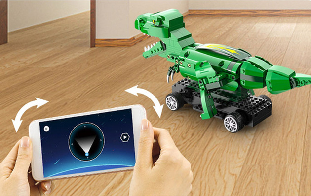 OUTLET Klocki konstrukcyjne CaDA Zdalnie sterowana figurka Zielony Dinozaur T-Rex Tyranozaur RC Dual Mode 343 elementy USZKODZONE OPAKOWANIE
