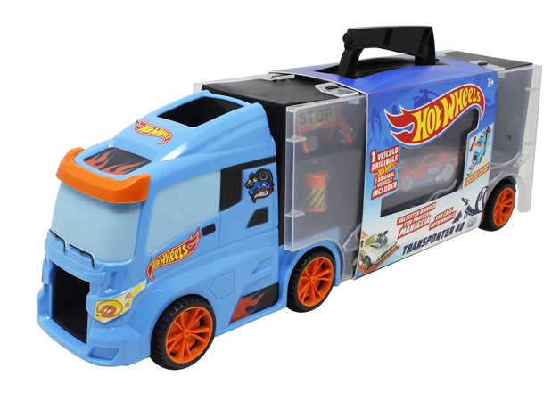 OUTLET Hot Wheels Transporter na 14 aut + 1 auto i znaki drogowe WADLIWY