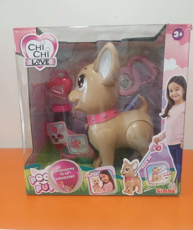 OUTLET Chi Chi Love Interaktywny Piesek z różową smyczą 28 cm Poo Poo Puppy robi kupkę 3+ USZKODZONE OPAKOWANIE
