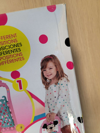 OUTLET Disney Wózek sklepowy na zakupy różowo-miętowy regulowany + naklejki + plastikowe owoce i warzywa Myszka Minnie Mini USZKODZONE OPAKOWANIE