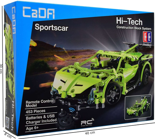 OUTLET Klocki konstrukcyjne CaDA Zdalnie sterowane auto 32 cm Samochód zielony Sportscar 453 elementy RC USZKODZONE OPAKOWANIE
