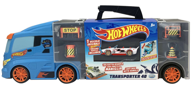 OUTLET Hot Wheels Transporter na 14 aut + 1 auto i znaki drogowe WADLIWY