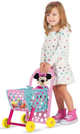 OUTLET Disney Wózek sklepowy na zakupy różowo-miętowy regulowany + naklejki + plastikowe owoce i warzywa Myszka Minnie Mini USZKODZONE OPAKOWANIE
