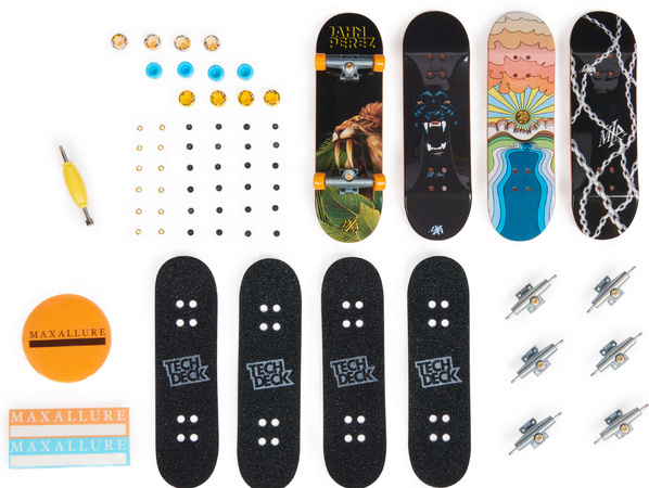 OUTLET Fingerboard Zestaw Deskorolki 4pak Do Złożenia Maxallure Jahn Perez + akcesoria Tech Deck USZKODZONE OPAKOWANIE