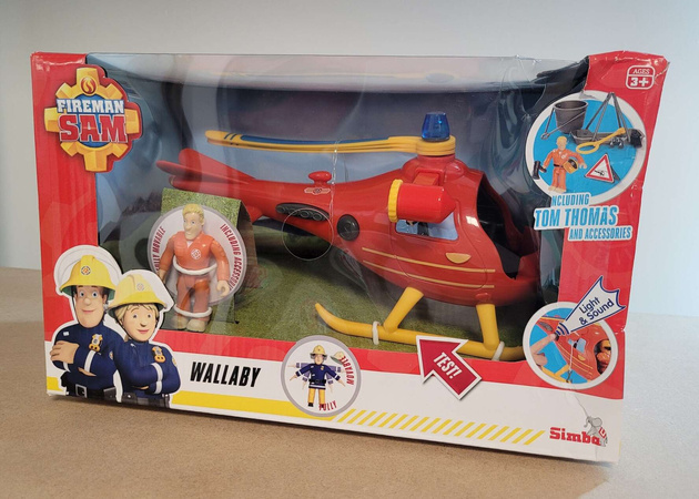 OUTLET Strażak Sam zestaw Helikopter Wallby, figurka Tom Thomas + akcesoria USZKODZONE OPAKOWANIE