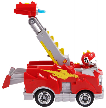 OUTLET Psi Patrol Rescue Knights Ratujące Pieski Rycerze Deluxe Marshall figurka i czerwony pojazd 3+ WADLIWA