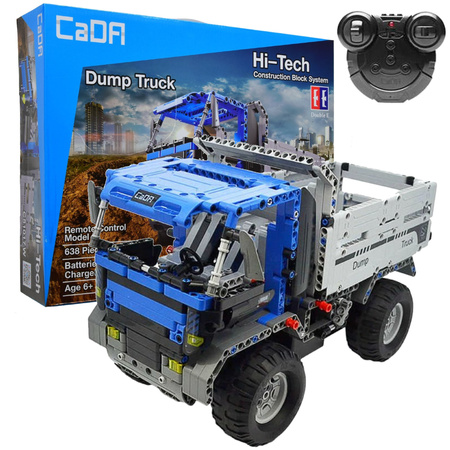 OUTLET Klocki konstrukcyjne CaDA Hi-Tech Zdalnie Sterowana Wywrotka Niebieska Ciężarówka 37 cm Dump Truck Pojazd budowlany 638 elementów RC USZKODZONE OPAKOWANIE