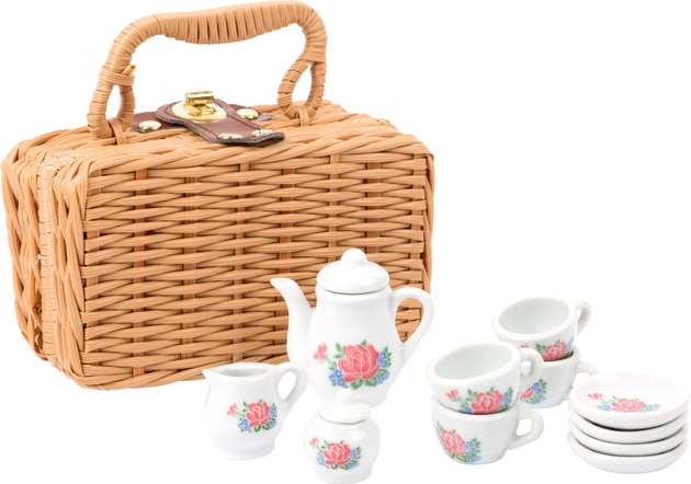Wiklinowy koszyk piknikowy Zestaw porcelany filiżanki do kawy WADLIWY TOWAR