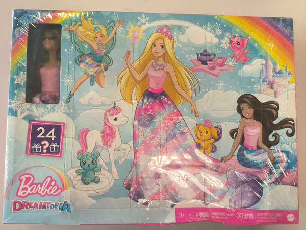 OUTLET Barbie Kalendarz Adwentowy z lalką Kraina Fantazji 25 elementów USZKODZONE OPAKOWANIE