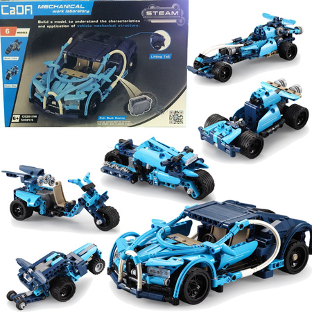 OUTLET Klocki CaDA 6w1 zestaw klocków konstrukcyjnych Blue Phantom Niebieski pojazd kaskaderski 509 elementów Samochód Auto Motor Motocykl Napęd pull-back STEAM USZKODZONE OPAKOWANIE