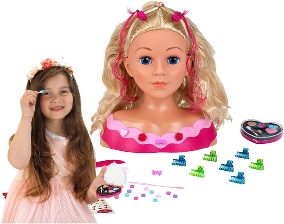 OUTLET Lalka Duża Głowa do stylizacji czesania włosów Fryzjer Księżniczka Koralia Princess Coralie + paletka do makijażu dla dzieci USZKODZONE OPAKOWANIE