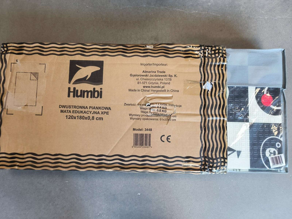 OUTLET Humbi Gruba Mata Edukacyjna 2w1 z pianki XPE 180x120 polski alfabet kontrastowe obrazki USZKODZONA