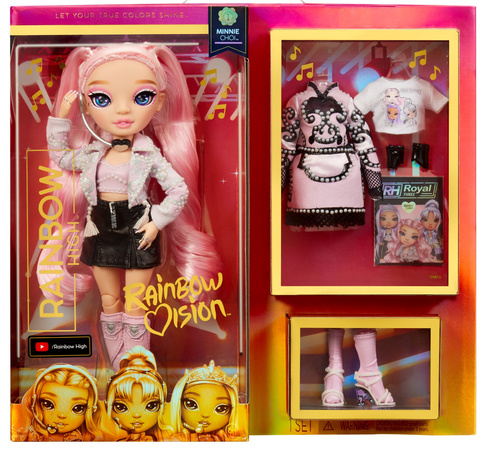 OUTLET Rainbow High Lalka kolekcjonerska Minnie Choi 28 cm Rainbow Vision + ubrania i akcesoria MGA USZKODZONE OPAKOWANIE