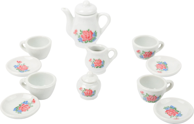 OUTLET Wiklinowy koszyk piknikowy Zestaw porcelany filiżanki do kawy USZKODZONY