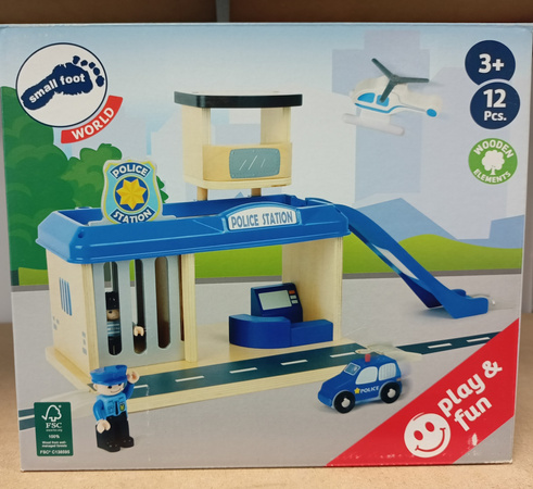 Small Foot Drewniany Posterunek Policji + figurki i pojazdy USZKODZONY