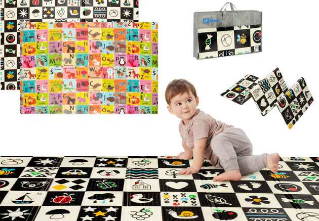 OUTLET Humbi Gruba Mata Edukacyjna 2w1 z pianki XPE 180x120 polski alfabet kontrastowe obrazki USZKODZONA