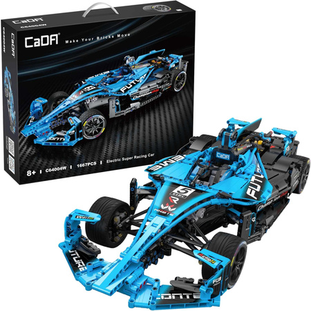 OUTLET Klocki konstrukcyjne CaDA Duże auto wyścigowe 60 cm Samochód sportowy Electric Super Racing Car Niebieska wyścigówka Pojazd 1667 elementów USZKODZONE OPAKOWANIE