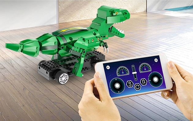 OUTLET Klocki konstrukcyjne CaDA Zdalnie sterowana figurka Zielony Dinozaur T-Rex Tyranozaur RC Dual Mode 343 elementy USZKODZONE OPAKOWANIE