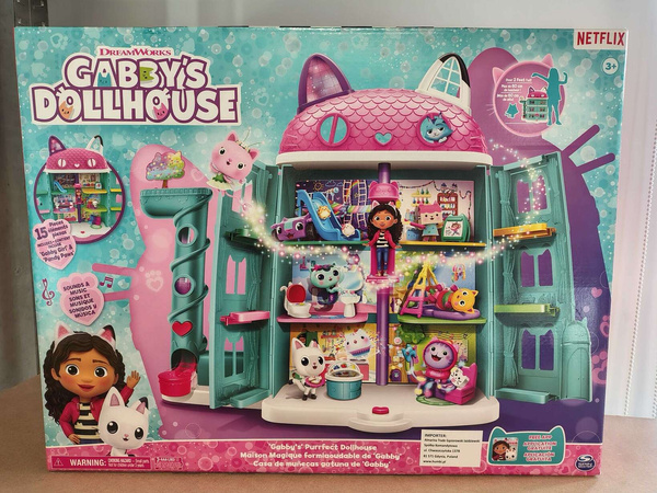 OUTLET Koci Domek Gabi Interaktywny 60 cm wielki duży dom dla lalek + figurki Kiciuś Panduś i Gabi Gabby's Purrfect Dollhouse WYBRAKOWANY
