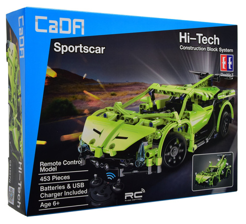OUTLET Klocki konstrukcyjne CaDA Zdalnie sterowane auto 32 cm Samochód zielony Sportscar 453 elementy RC USZKODZONE OPAKOWANIE