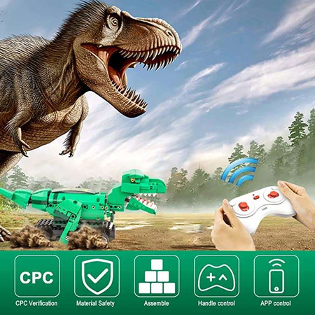 OUTLET Klocki konstrukcyjne CaDA Zdalnie sterowana figurka Zielony Dinozaur T-Rex Tyranozaur RC Dual Mode 343 elementy USZKODZONE OPAKOWANIE