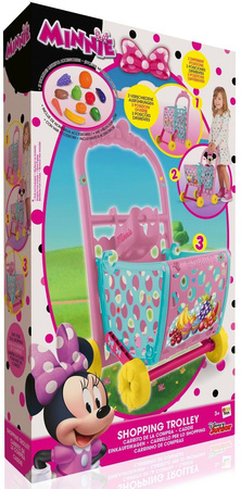 OUTLET Disney Wózek sklepowy na zakupy różowo-miętowy regulowany + naklejki + plastikowe owoce i warzywa Myszka Minnie Mini USZKODZONE OPAKOWANIE