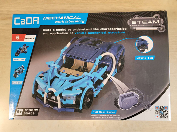 OUTLET Klocki CaDA 6w1 zestaw klocków konstrukcyjnych Blue Phantom Niebieski pojazd kaskaderski 509 elementów Samochód Auto Motor Motocykl Napęd pull-back STEAM USZKODZONE OPAKOWANIE