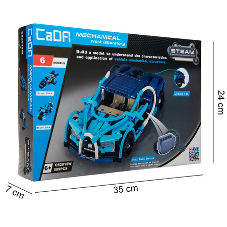 OUTLET Klocki CaDA 6w1 zestaw klocków konstrukcyjnych Blue Phantom Niebieski pojazd kaskaderski 509 elementów Samochód Auto Motor Motocykl Napęd pull-back STEAM USZKODZONE OPAKOWANIE