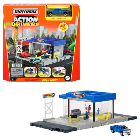 OUTLET Zestaw warsztat samochodowy MatchBox + auto Chevy Silverado 1500 USZKODZONE OPAKOWANIE