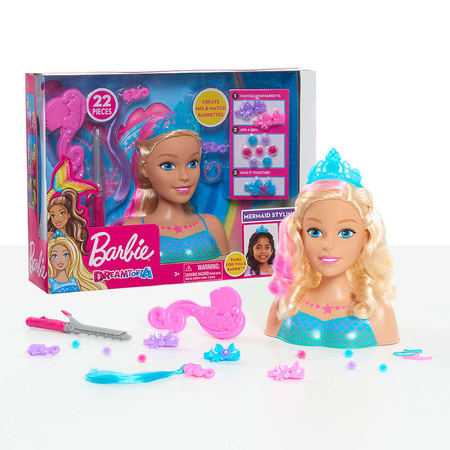 OUTLET Lalka Głowa do czesania i stylizacji Syrenka Fryzjer Barbie Dreamtopia + akcesoria USZKODZONE OPAKOWANIE