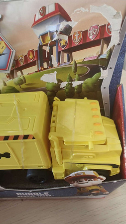 OUTLET Psi Patrol 2w1 Rubble Big Truck Pups Dźwig Żółta ciężarówka Auto Pojazd + Figurka WADLIWA BRAK FIGURKI USZKODZONE OPAKOWANIE