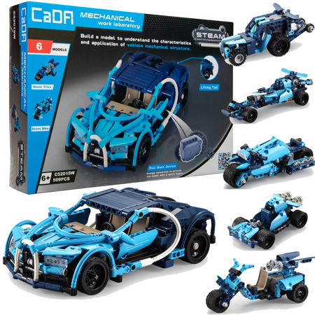 OUTLET Klocki CaDA 6w1 zestaw klocków konstrukcyjnych Blue Phantom Niebieski pojazd kaskaderski 509 elementów Samochód Auto Motor Motocykl Napęd pull-back STEAM USZKODZONE OPAKOWANIE
