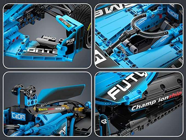 OUTLET Klocki konstrukcyjne CaDA Duże auto wyścigowe 60 cm Samochód sportowy Electric Super Racing Car Niebieska wyścigówka Pojazd 1667 elementów USZKODZONE OPAKOWANIE