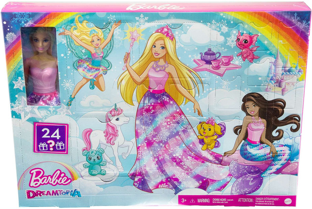 OUTLET Barbie Kalendarz Adwentowy z lalką Kraina Fantazji 25 elementów  USZKODZONE OPAKOWANIE