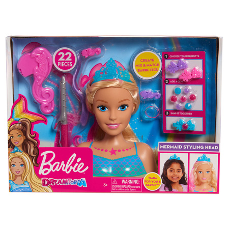 OUTLET Lalka Głowa do czesania i stylizacji Syrenka Fryzjer Barbie Dreamtopia + akcesoria USZKODZONE OPAKOWANIE