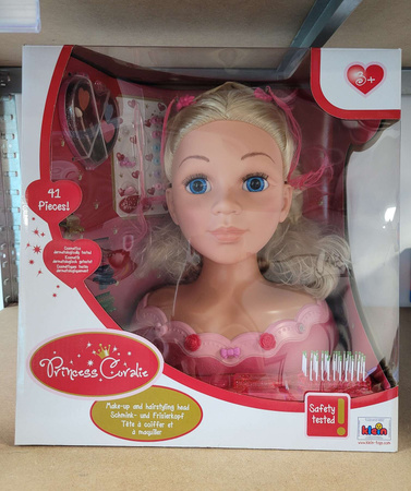 OUTLET Lalka Duża Głowa do stylizacji czesania włosów Fryzjer Księżniczka Koralia Princess Coralie + paletka do makijażu dla dzieci USZKODZONE OPAKOWANIE