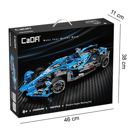 OUTLET Klocki konstrukcyjne CaDA Duże auto wyścigowe 60 cm Samochód sportowy Electric Super Racing Car Niebieska wyścigówka Pojazd 1667 elementów USZKODZONE OPAKOWANIE