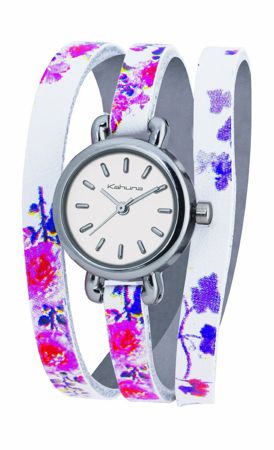 Zegarek damski Kahuna KLS-0189L w kwiaty Skórzany